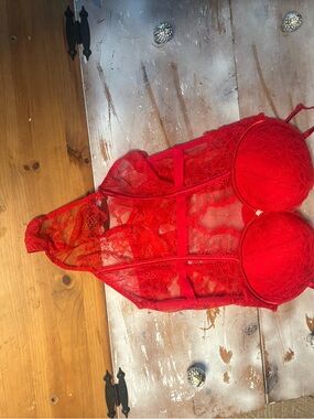 Victoria's Secret Red Lace Bustier Bodysuit